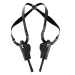 Black adjustable dual shoulder holster laid flat showing mirrored vertical holster design
