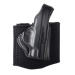 Black Leather Ankle Holster With Thumb Break front view showing molded leather body and padded ankle band