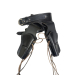 Black leather double revolver holster belt set shown with both holsters attached to belt