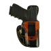 Black Leather IWB Tim Schmidt Signature Holster – front view – contrasting trim and stitched detail