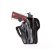 Black leather OWB pancake holster front view with handgun inserted
