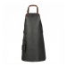 Black top grain leather workshop apron front view with adjustable neck strap
