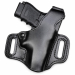 Black Leather High Ride Holster With Thumb Break front view showing dual belt slots and reinforced stitching