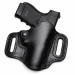 Black Leather High Ride OWB Holster front view showing dual belt slots and reinforced stitching detail