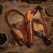 Brown premium leather adjustable chest rig holster displayed with full harness system