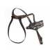 Front angle view of brown leather shoulder holster with harness straps