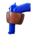 Allen Glenwood Leather Belt Slide Holster Medium Brown – brown leather – vertical draw holster with blue training pistol