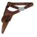 Brown leather drop leg holster belt full view with waist strap and metal buckle