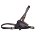 Brown leather chest holster with shoulder and waist straps on white background