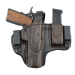 Dark Brown Leather Dual Carry Holster With Mag Pouch showing molded leather body and spare magazine carrier.