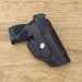 Dark Brown Leather Thumb Break Holster with snap retention strap and stitched belt loop
