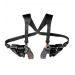 Dual leather shoulder holster system laid flat showing harness and paired holsters