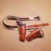 John Wayne style double single-action holster rig with suede-lined belt and .45 caliber cartridge loops laid flat
