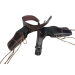 Black leather double holster belt set shown from angled front view with buckle and tie straps