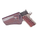 Mahogany Leather Cross Draw Vehicle Holster side view showing forward angled seated draw position