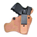 Natural Leather Tuckable IWB Holster With Stabilizer Wing – clip side view showing reverse J belt clip and reinforced mouth