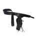 Leather double holster gun belt rig with open-top OWB holsters shown at an angle