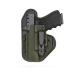 Hybrid appendix strong-side IWB holster for Staccato CS with olive Kydex shell and leather backer, left-hand view