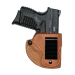 Tan Leather IWB Holster With Steel Clip front view showing rough side out finish and adjustable retention screw