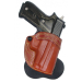 Tan Leather Paddle Holster With Belt Lock Tabs front angle showing molded leather body and open top design