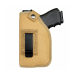 Tan Nylon Hunting Holster front view with black belt clip and snap retention strap