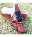 Brown IWB Leather Holster – Steel Belt Clip, Reinforced Thumb Break