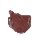 Handcrafted Cross-Draw Brown Leather Gun Holster - Custom Molded OWB Holster for Perfect Fit and Security with Reinforced Steel Thumb Break