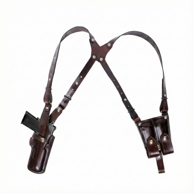 BH4D Vertical Double Shoulder Rig shoulder holster system with dual vertical leather holsters and adjustable shoulder harness