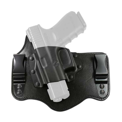 Black hybrid IWB holster with molded Kydex pocket and leather backing