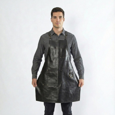 Black Leather Bartender Work Apron