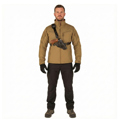 Black Leather Chest Holster With Tactical Mag Pouch