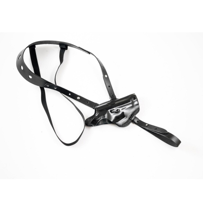 Black leather horizontal shoulder holster with adjustable shoulder and waist straps