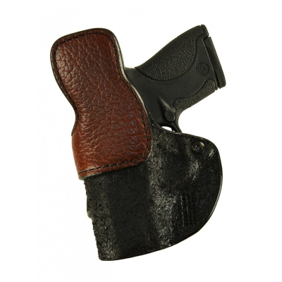 Black Leather IWB Holster With Bison Trim And Dual Snap Straps