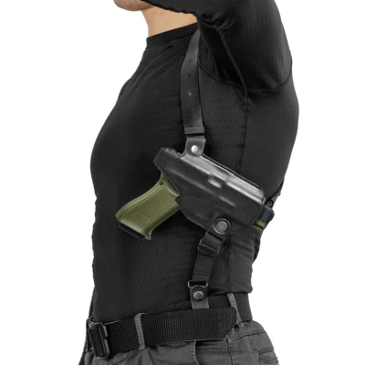 Black Leather Shoulder Holster With Mag Pouch for Glock
