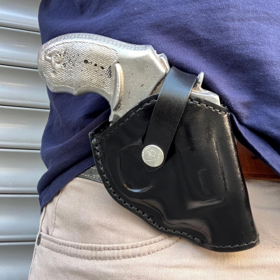 Black Leather OWB Holster With Retention Strap