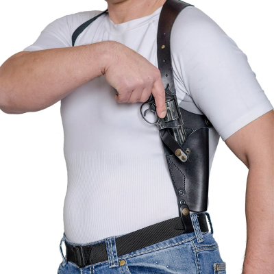 Black Leather Shoulder Holster For Revolver