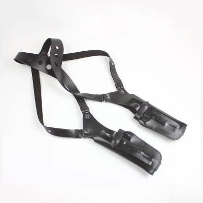 Black Leather Vertical Shoulder Double Holster