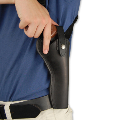 Black Leather Vertical Shoulder Holster With Speed Loader Pouch