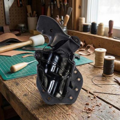 Black Open-Top Revolver Paddle Holster with Tension Screw