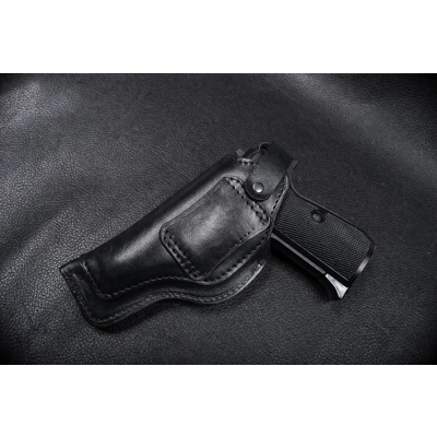 Black Leather Flap OWB Compact Hunting Holster