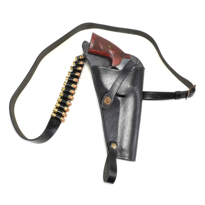 Black Leather Revolver Shoulder Holster With Shell Loops