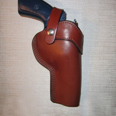 Brown OWB Leather Revolver Holster With Retention Strap