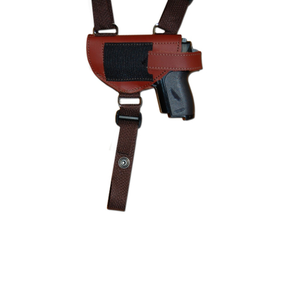 Brown Leather Horizontal Shoulder Holster With Double Mag Pouch