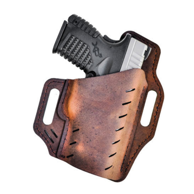 Brown Leather OWB Holster With Flex Vent showing vented leather body and belt slide slots