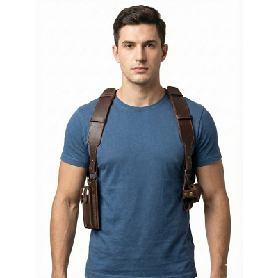 Brown Leather Shoulder Harness Holster With Dual Pouches