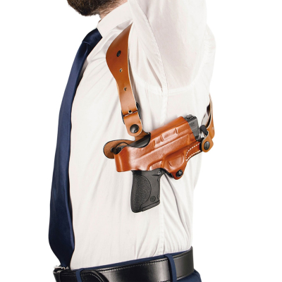 Brown Leather Shoulder Holster Rig with Double Magazine Carrier