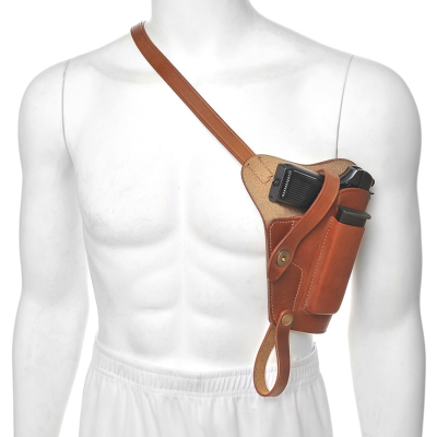 Brown Leather Shoulder Holster with Spare Magazine Pouch