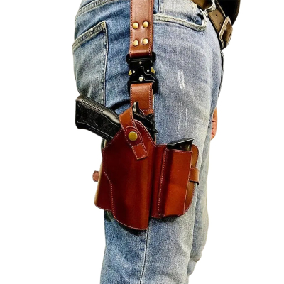 Brown Leather Tactical Drop-Leg Thigh Holster