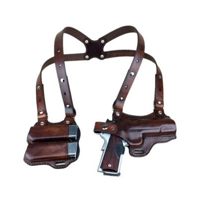 Brown Leather Horizontal Shoulder Holster – Double Mag Pouch