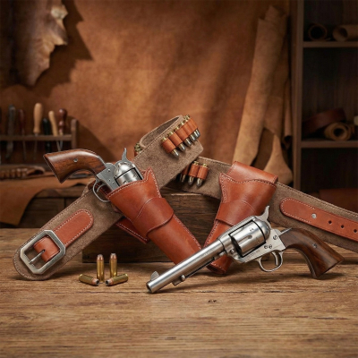 Brown Suede Western Double Holster Cartridge Belt